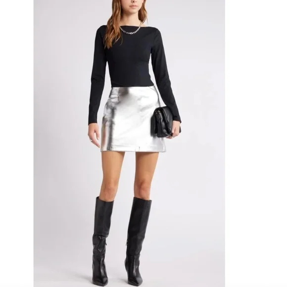 Alice + Olivia Elana Metallic Faux Leather Miniskirt Mini